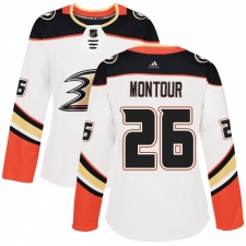 Women's Adidas Anaheim Ducks #26 Brandon Montour Authentic White Away NHL Jersey