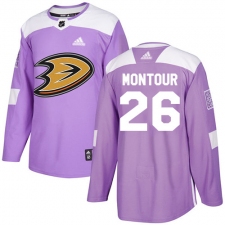 Youth Adidas Anaheim Ducks #26 Brandon Montour Authentic Purple Fights Cancer Practice NHL Jersey