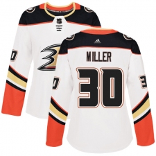 Women's Adidas Anaheim Ducks #30 Ryan Miller Authentic White Away NHL Jersey