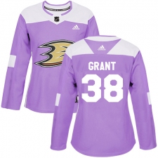 Women's Adidas Anaheim Ducks #38 Derek Grant Authentic Purple Fights Cancer Practice NHL Jersey