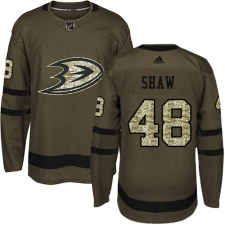 Men's Adidas Anaheim Ducks #48 Logan Shaw Authentic Green Salute to Service NHL Jersey