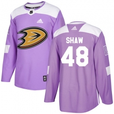 Men's Adidas Anaheim Ducks #48 Logan Shaw Authentic Purple Fights Cancer Practice NHL Jersey