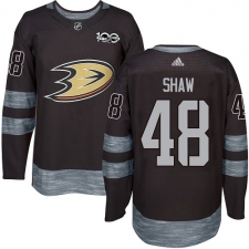 Men's Adidas Anaheim Ducks #48 Logan Shaw Premier Black 1917-2017 100th Anniversary NHL Jersey