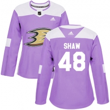 Women's Adidas Anaheim Ducks #48 Logan Shaw Authentic Purple Fights Cancer Practice NHL Jersey