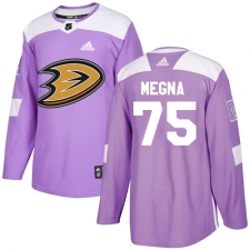 Men's Adidas Anaheim Ducks #75 Jaycob Megna Authentic Purple Fights Cancer Practice NHL Jersey