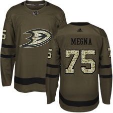 Men's Adidas Anaheim Ducks #75 Jaycob Megna Premier Green Salute to Service NHL Jersey