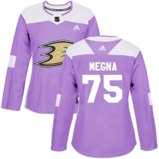 Women's Adidas Anaheim Ducks #75 Jaycob Megna Authentic Purple Fights Cancer Practice NHL Jersey