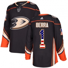 Men's Adidas Anaheim Ducks #1 Reto Berra Authentic Black USA Flag Fashion NHL Jersey