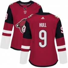 Women's Adidas Arizona Coyotes #9 Bobby Hull Premier Burgundy Red Home NHL Jersey
