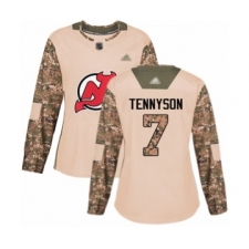 Women's New Jersey Devils #7 Matt Tennyson Authentic Camo Veterans Day Practice Hockey Jersey