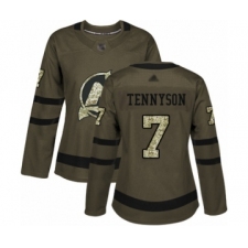 Women's New Jersey Devils #7 Matt Tennyson Authentic Green Salute to Service Hockey Jersey