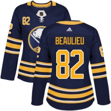 Women's Adidas Buffalo Sabres #82 Nathan Beaulieu Authentic Navy Blue Home NHL Jersey