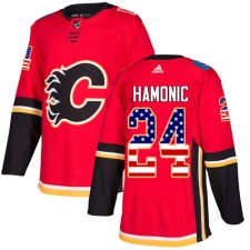 Men's Adidas Calgary Flames #24 Travis Hamonic Authentic Red USA Flag Fashion NHL Jersey