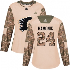 Women's Adidas Calgary Flames #24 Travis Hamonic Authentic Camo Veterans Day Practice NHL Jersey