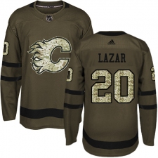 Men's Adidas Calgary Flames #20 Curtis Lazar Premier Green Salute to Service NHL Jersey