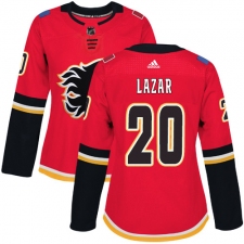 Women's Adidas Calgary Flames #20 Curtis Lazar Authentic Red Home NHL Jersey
