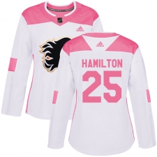 Women's Adidas Calgary Flames #25 Freddie Hamilton Authentic White/Pink Fashion NHL Jersey