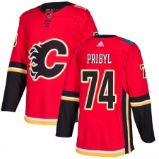 Men's Adidas Calgary Flames #74 Daniel Pribyl Premier Red Home NHL Jersey
