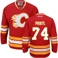 Men's Reebok Calgary Flames #74 Daniel Pribyl Premier Red Third NHL Jersey