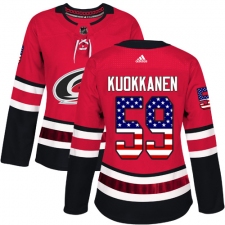 Women's Adidas Carolina Hurricanes #59 Janne Kuokkanen Authentic Red USA Flag Fashion NHL Jersey