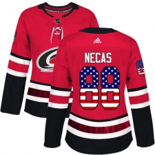 Women's Adidas Carolina Hurricanes #88 Martin Necas Authentic Red USA Flag Fashion NHL Jersey