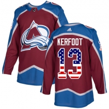 Men's Adidas Colorado Avalanche #13 Alexander Kerfoot Authentic Burgundy Red USA Flag Fashion NHL Jersey