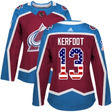 Women's Adidas Colorado Avalanche #13 Alexander Kerfoot Authentic Burgundy Red USA Flag Fashion NHL Jersey
