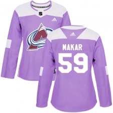 Women's Adidas Colorado Avalanche #59 Cale Makar Authentic Purple Fights Cancer Practice NHL Jersey