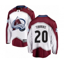 Men's Colorado Avalanche #20 Conor Timmins Authentic White Away Fanatics Branded Breakaway Hockey Jersey