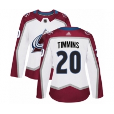 Women's Colorado Avalanche #20 Conor Timmins Authentic White Away Hockey Jersey