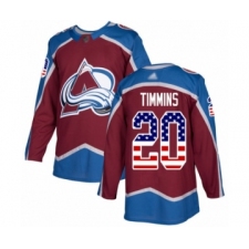 Youth Colorado Avalanche #20 Conor Timmins Authentic Burgundy Red USA Flag Fashion Hockey Jersey