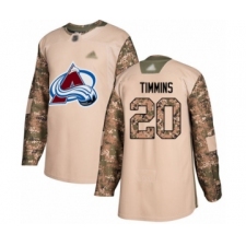 Youth Colorado Avalanche #20 Conor Timmins Authentic Camo Veterans Day Practice Hockey Jersey