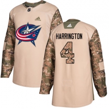Men's Adidas Columbus Blue Jackets #4 Scott Harrington Authentic Camo Veterans Day Practice NHL Jersey