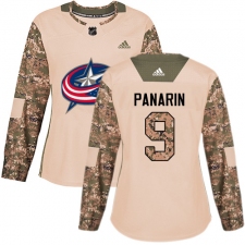 Women's Adidas Columbus Blue Jackets #9 Artemi Panarin Authentic Camo Veterans Day Practice NHL Jersey
