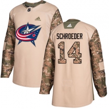 Youth Adidas Columbus Blue Jackets #14 Jordan Schroeder Authentic Camo Veterans Day Practice NHL Jersey