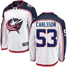 Youth Columbus Blue Jackets #53 Gabriel Carlsson Fanatics Branded White Away Breakaway NHL Jersey
