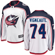 Men's Columbus Blue Jackets #74 Sam Vigneault Authentic White Away Fanatics Branded Breakaway NHL Jersey
