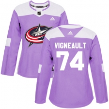 Women's Adidas Columbus Blue Jackets #74 Sam Vigneault Authentic Purple Fights Cancer Practice NHL Jersey