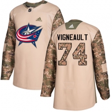 Youth Adidas Columbus Blue Jackets #74 Sam Vigneault Authentic Camo Veterans Day Practice NHL Jersey