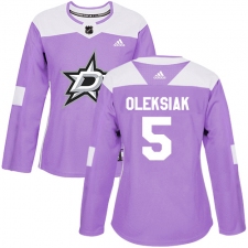 Women's Adidas Dallas Stars #5 Jamie Oleksiak Authentic Purple Fights Cancer Practice NHL Jersey
