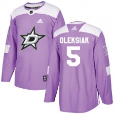 Youth Adidas Dallas Stars #5 Jamie Oleksiak Authentic Purple Fights Cancer Practice NHL Jersey