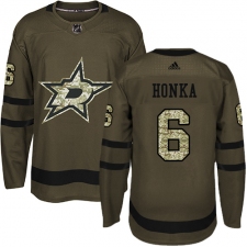 Men's Adidas Dallas Stars #6 Julius Honka Authentic Green Salute to Service NHL Jersey