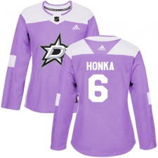 Women's Adidas Dallas Stars #6 Julius Honka Authentic Purple Fights Cancer Practice NHL Jersey