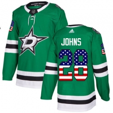 Men's Adidas Dallas Stars #28 Stephen Johns Authentic Green USA Flag Fashion NHL Jersey