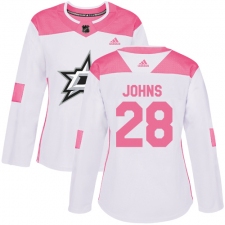 Women's Adidas Dallas Stars #28 Stephen Johns Authentic White/Pink Fashion NHL Jersey