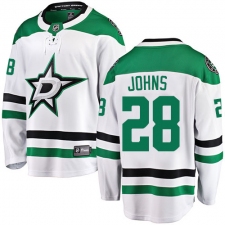 Youth Dallas Stars #28 Stephen Johns Authentic White Away Fanatics Branded Breakaway NHL Jersey