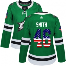 Women's Adidas Dallas Stars #46 Gemel Smith Authentic Green USA Flag Fashion NHL Jersey