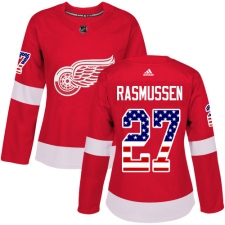 Women's Adidas Detroit Red Wings #27 Michael Rasmussen Authentic Red USA Flag Fashion NHL Jersey