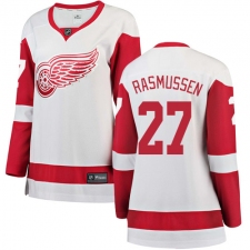 Women's Detroit Red Wings #27 Michael Rasmussen Authentic White Away Fanatics Branded Breakaway NHL Jersey