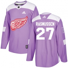 Youth Adidas Detroit Red Wings #27 Michael Rasmussen Authentic Purple Fights Cancer Practice NHL Jersey